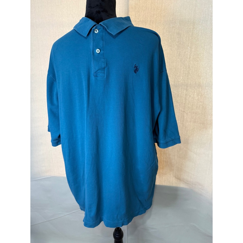 US Polo Assn Mens 2XLT Blue Luxury Feel Short Sleeve Cotton Polo Shirt Tall - Picture 2 of 6